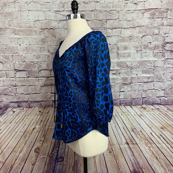 Saks Fifth Avenue Black Blue Animal Print Blouse - Picture 6 of 14